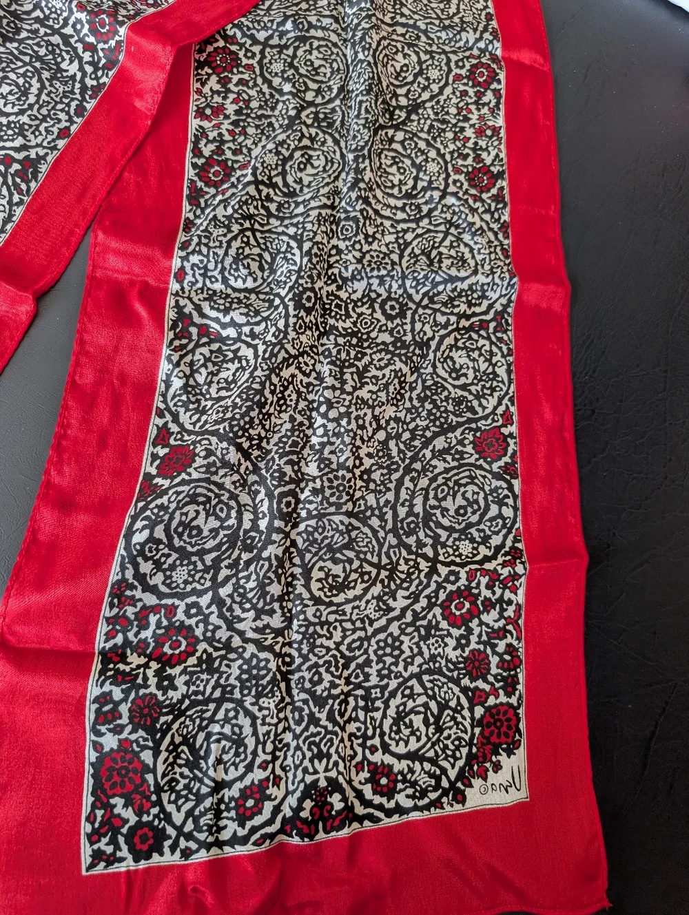 Vera Red Black Floral Silk Scarf